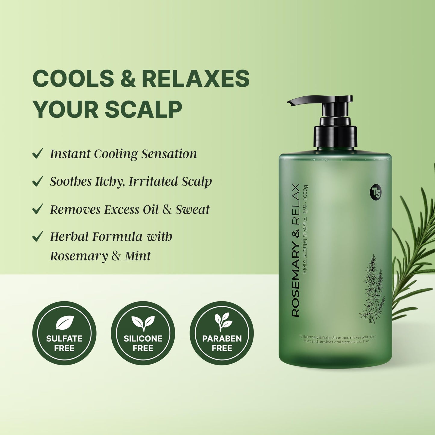 TS Rosemary & Relax Shampoo (1000g) – Hydrating & Calming, Sulfate-Free