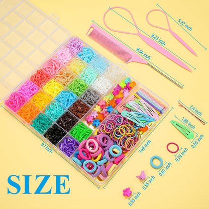 TsMADDTs Elastic Hair Ties for Kids – 26 Colors, Clips & Styling Tools Kit | 1300+ Pieces