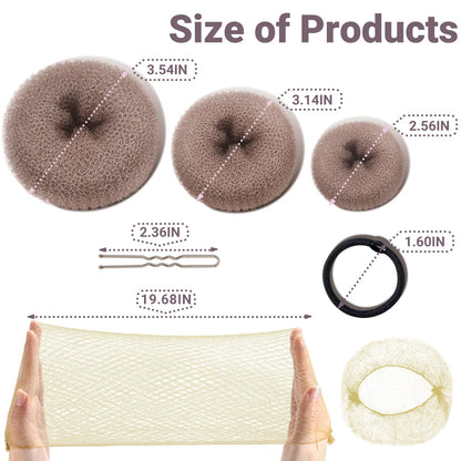 TsMADDTs Hair Bun Maker Set – 8 Donuts, Invisible Nets, 40 Pins, 5 Ties for Ballet & Dance