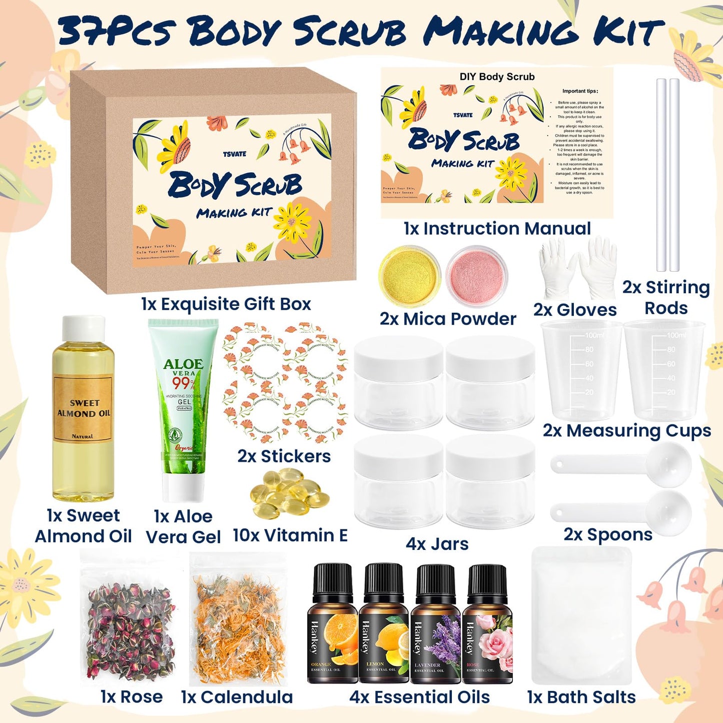 TSVATE DIY Body Scrub Kit – Almond Oil Salt Scrub for Moisturizing & Exfoliation