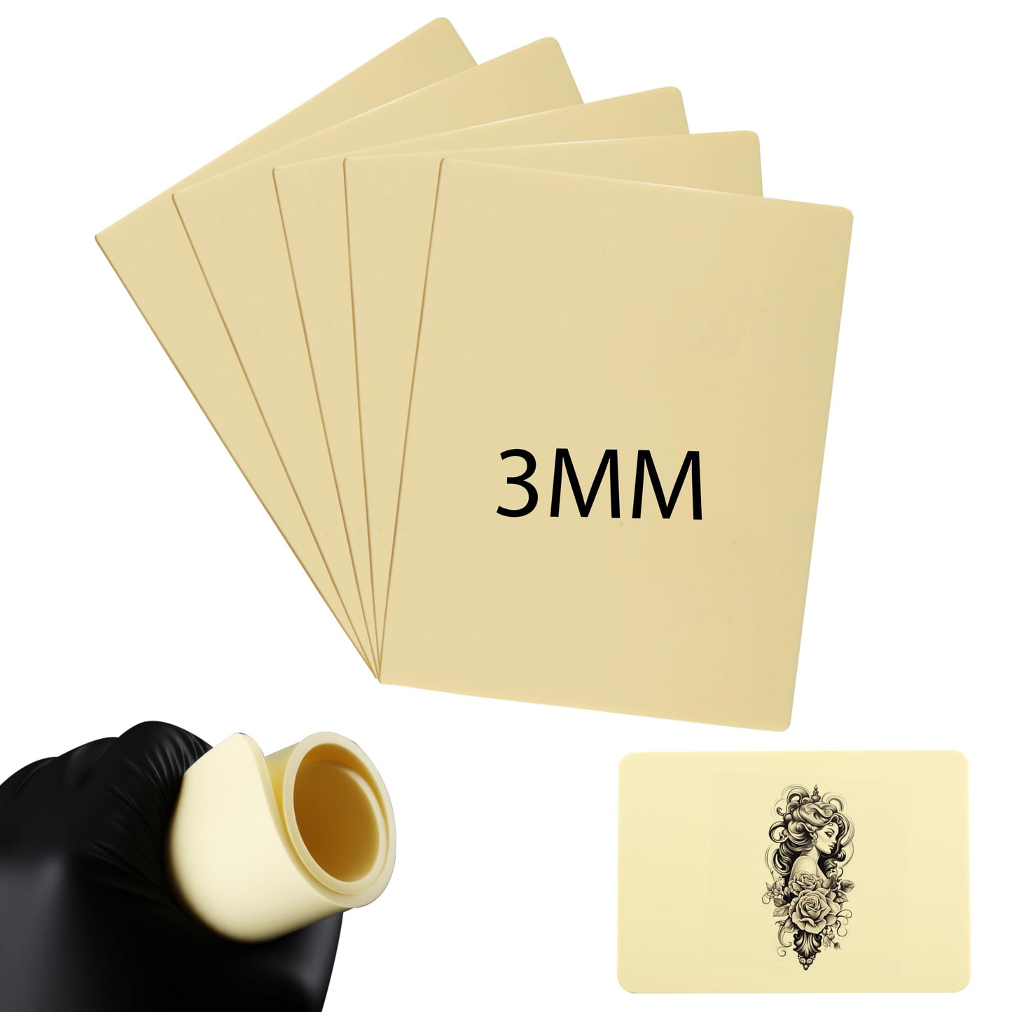 Tuffking 3mm Tattoo Practice Skin - 10pcs, 8x6in, Double-Sided Kit