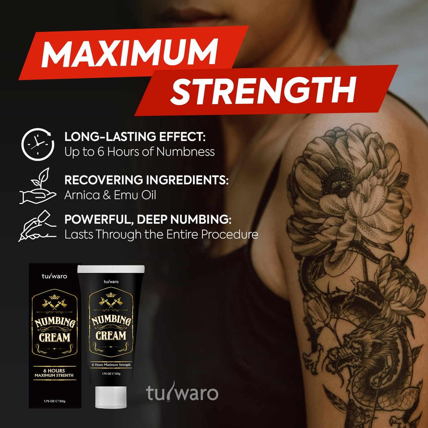 Tuiwaro Numbing Cream Maximum Strength – Emu Oil & Arnica, 50ml