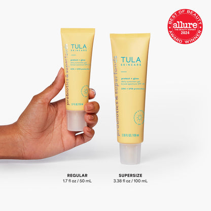 TULA Protect + Glow Daily Sunscreen Gel SPF 30 – Non-Greasy, Reef-Safe, Supersize 3.38 oz