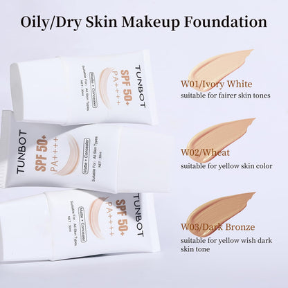 TUNBOT Concealer Foundation SPF 50 – Long-Lasting, Full Coverage Liquid Foundation (Unscented, 30ml)