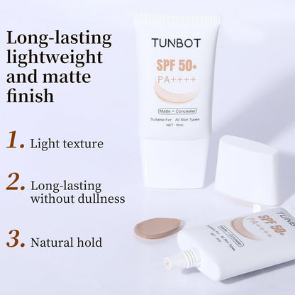 TUNBOT Concealer Foundation SPF 50 – Long-Lasting, Full Coverage Liquid Foundation (Unscented, 30ml)