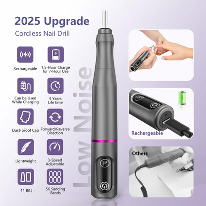 TUOBEO Cordless Nail Drill Kit – Rechargeable Efile for Salon-Quality Nails
