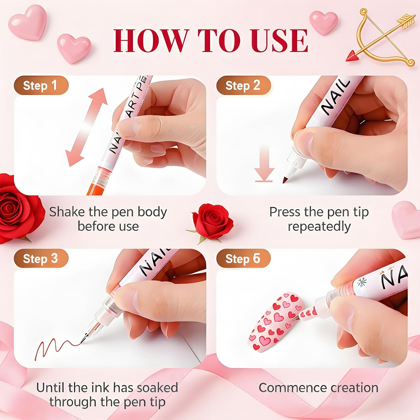 TUONU Valentines Day Nail Art Pens Set – 12 Colors, 0.5mm Tips for Kids