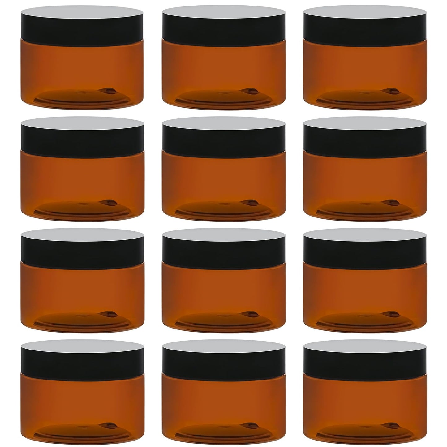 TUZAZO 4oz Amber Jars with Black Lids – 12 Pack Leak-Proof Travel Containers