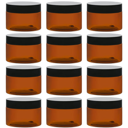 TUZAZO 4oz Amber Jars with Black Lids – 12 Pack Leak-Proof Travel Containers