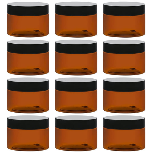 TUZAZO 4oz Amber Jars with Black Lids – 12 Pack Leak-Proof Travel Containers