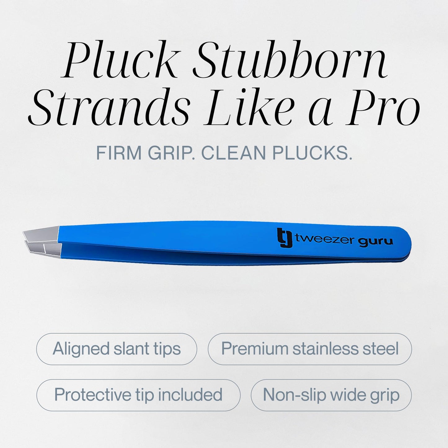 TWEEZER GURU 2-Piece Slant Pointed Precision Tweezers for Eyebrows, Ingrown Hairs & Blackheads