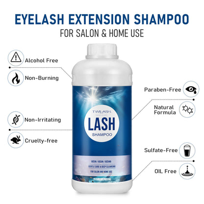 TWILASH BY DLY 600ml Lash Shampoo Bulk – Ocean Lash Cleanser for Extensions (Salon & Home)