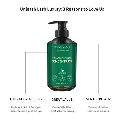 TWILASH BY DLY Eyelash Cleanser Concentrate Bulk 500ml / 17.1oz – Unscented Foaming Lash Shampoo for Extensions | Salon & Home Care – Makes 102.5oz