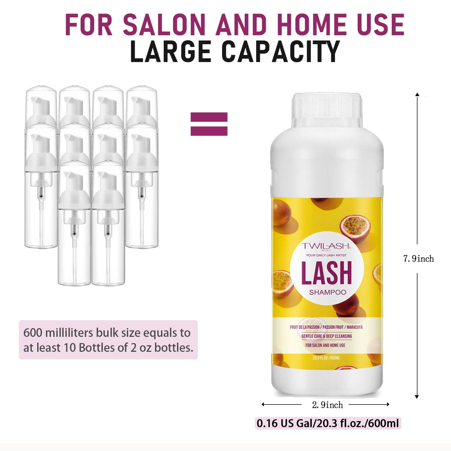 TWILASH BY DLY 600ml Lash Shampoo Bulk – Gentle Eyelash Cleanser for Extensions (Passion Fruit)