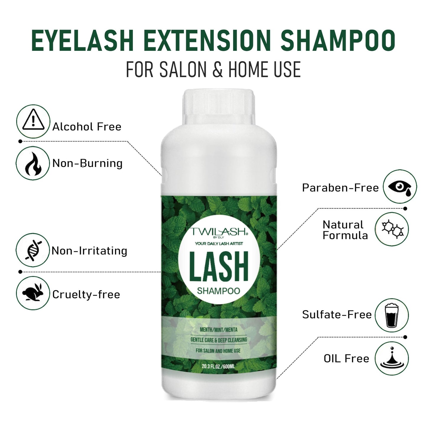 TWILASH BY DLY 600ml Lash Shampoo for Extensions – Gentle, Vegan Foaming Eyelash Cleanser for Salon & Home