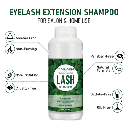 TWILASH BY DLY 600ml Lash Shampoo for Extensions – Gentle, Vegan Foaming Eyelash Cleanser for Salon & Home