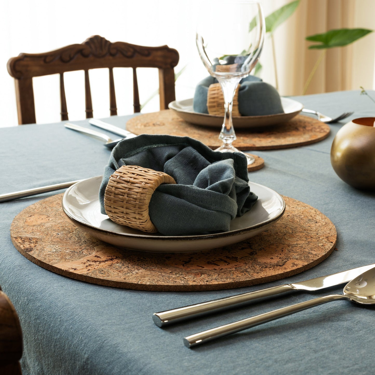 Set of 8 Cork Placemats | Twist Black | Round