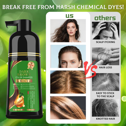 TWMINYUE 6-in-1 Hair Dye Shampoo – Natural Herbal Formula for Dark Brown, Grey Coverage