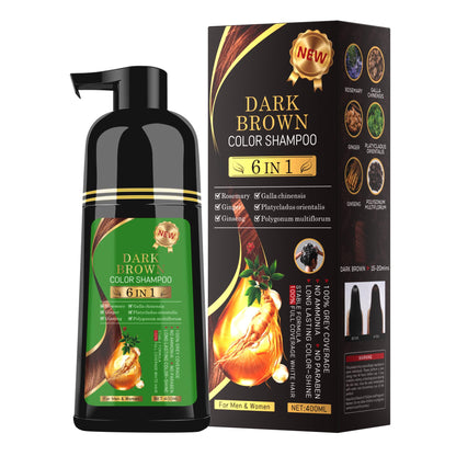 TWMINYUE 6-in-1 Hair Dye Shampoo – Natural Herbal Formula for Dark Brown, Grey Coverage