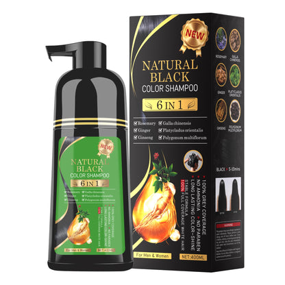 TWMINYUE Black Hair Dye Shampoo - 6-in-1 Natural Herbal Formula for Long-Lasting Grey Coverage