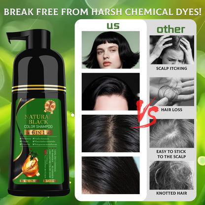 TWMINYUE Black Hair Dye Shampoo - 6-in-1 Natural Herbal Formula for Long-Lasting Grey Coverage