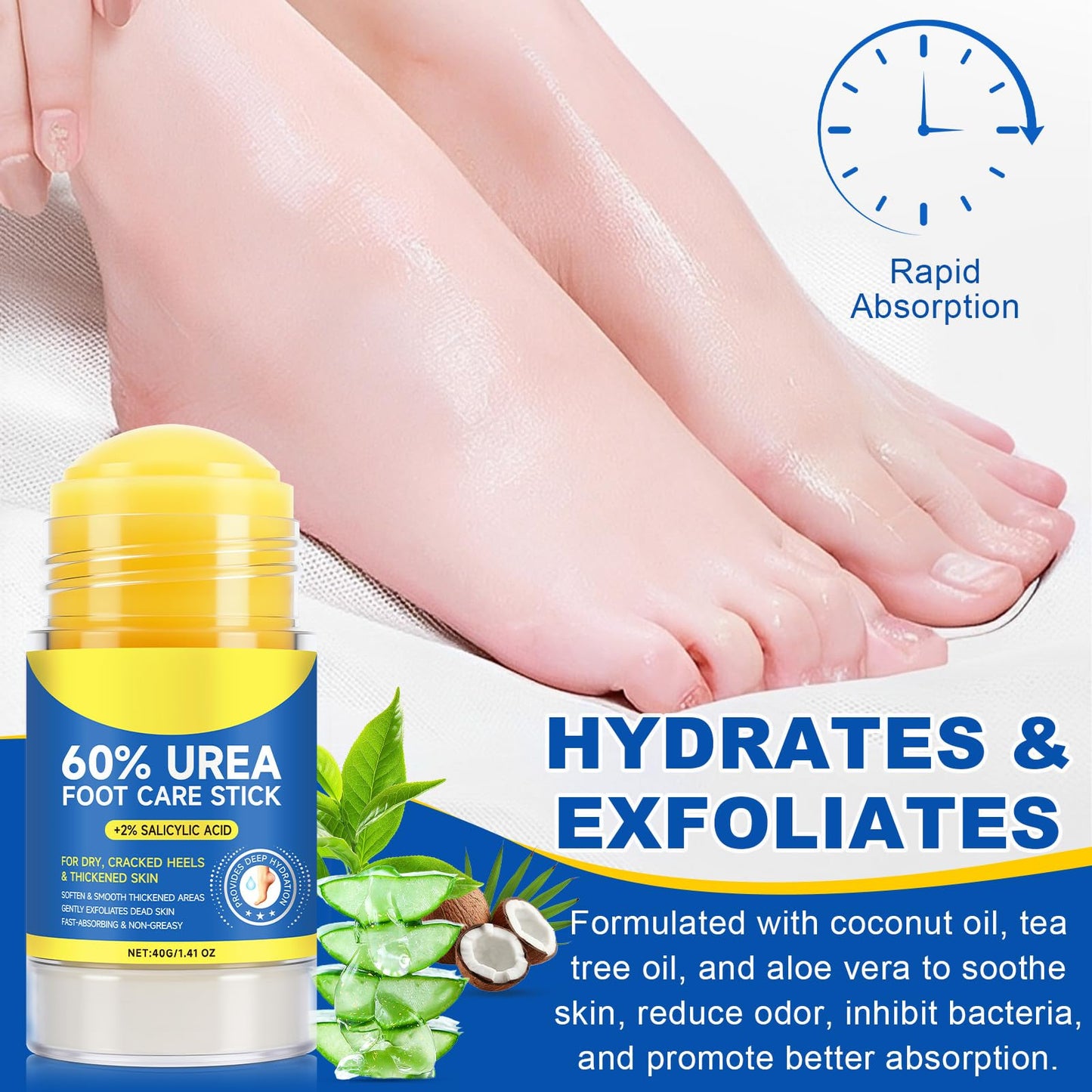 Urea 60% & Salicylic Acid 2% Callus Softener Stick – Exfoliating Balm for Dry Feet & Hands | 2-Pack 80g