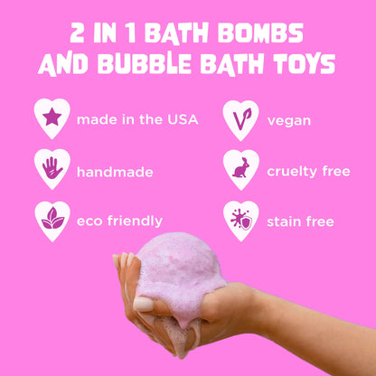 Two Sisters Unicorn Bath Bombs (6 Pack) – Surprise Toy Inside, Fruity Scents, Made in USA