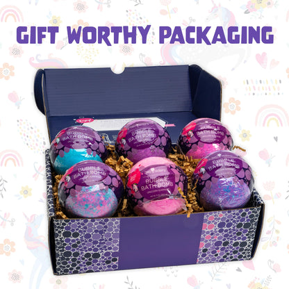 Two Sisters Unicorn Bath Bombs (6 Pack) – Surprise Toy Inside, Fruity Scents, Made in USA