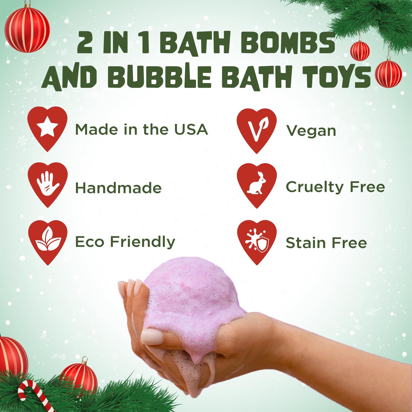 Two Sisters Christmas Bath Bombs for Kids (6-Pack) – Surprise Toys, Festive Scents, USA Made