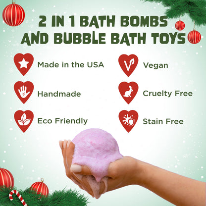Two Sisters Christmas Bath Bombs for Kids (6-Pack) – Surprise Toys, Festive Scents, USA Made