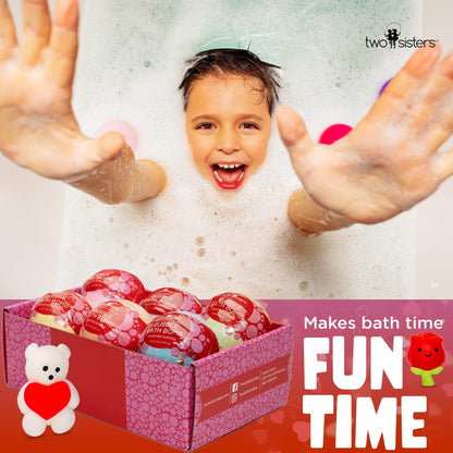 Two Sisters Valentines Bath Bombs for Kids – 6 Pack with Surprise Heart Toys Inside