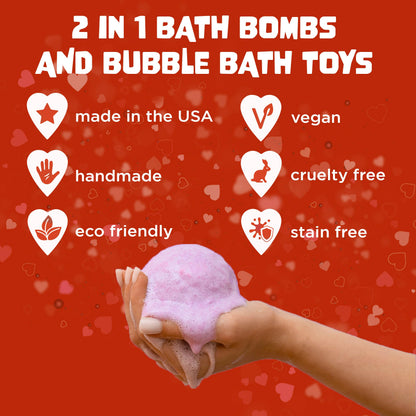 Two Sisters Valentines Bath Bombs for Kids – 6 Pack with Surprise Heart Toys Inside