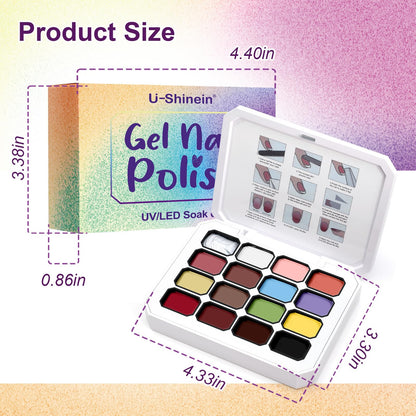 U-Shinein Gradient Painting Gel Kit — 16-Color Ombre Nail Gel for DIY Nail Art (No-Wipe, VelvetSpectrum Studio)