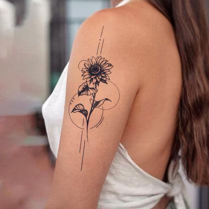 UBICA Large Semi-Permanent Sunflower Tattoo – 2 Sheets, 2-Week Waterproof Floral Designs