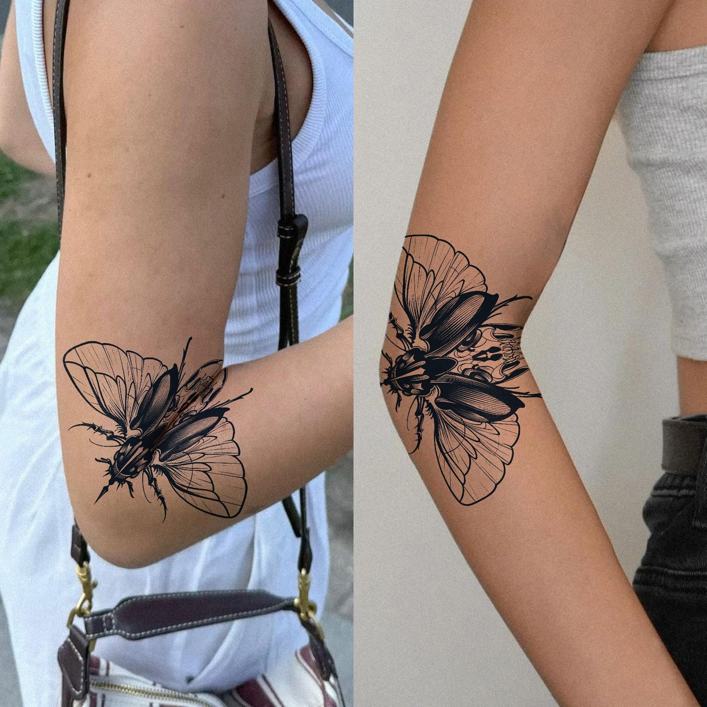 UBICA Tattoo Tech – 2-Sheet Dynamic Beetle Wing Semi-Permanent Tattoo, Waterproof Black Branch Wrist Art