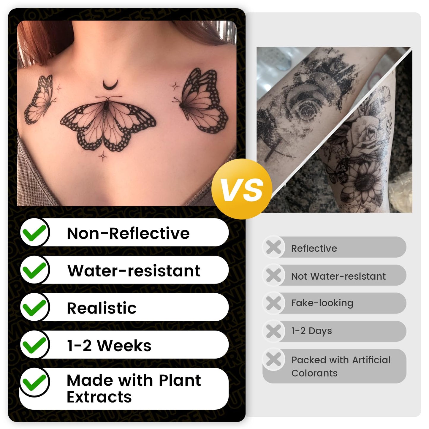 UBICA Large Semi Permanent Tattoo – 2 Sheets, 1–2 Week Wear, Waterproof & Realistic