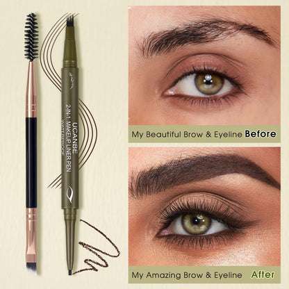 UCANBE Dual-Ended Eyebrow Pen & Gel Liner — 4-Fork Tips, Spoolie, Classic Brown