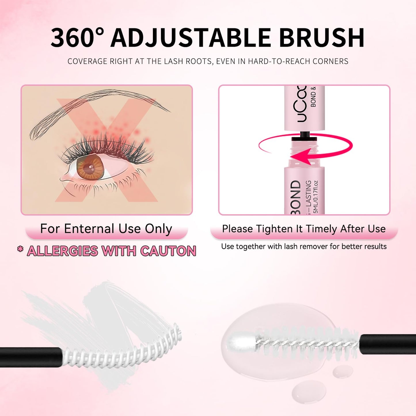 UCOOLME Lash Bond and Seal Waterproof – 10ML 2-in-1 Lash Glue for Clusters