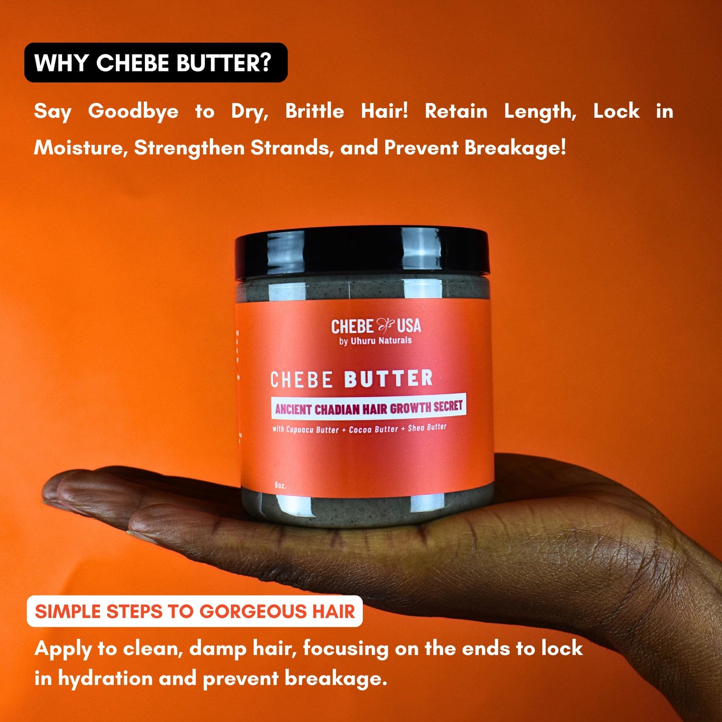 Uhuru Naturals ChadianChebe™ Hair Growth Butter (8oz) – Authentic Chad Hair Butter for Thick, Long Hair