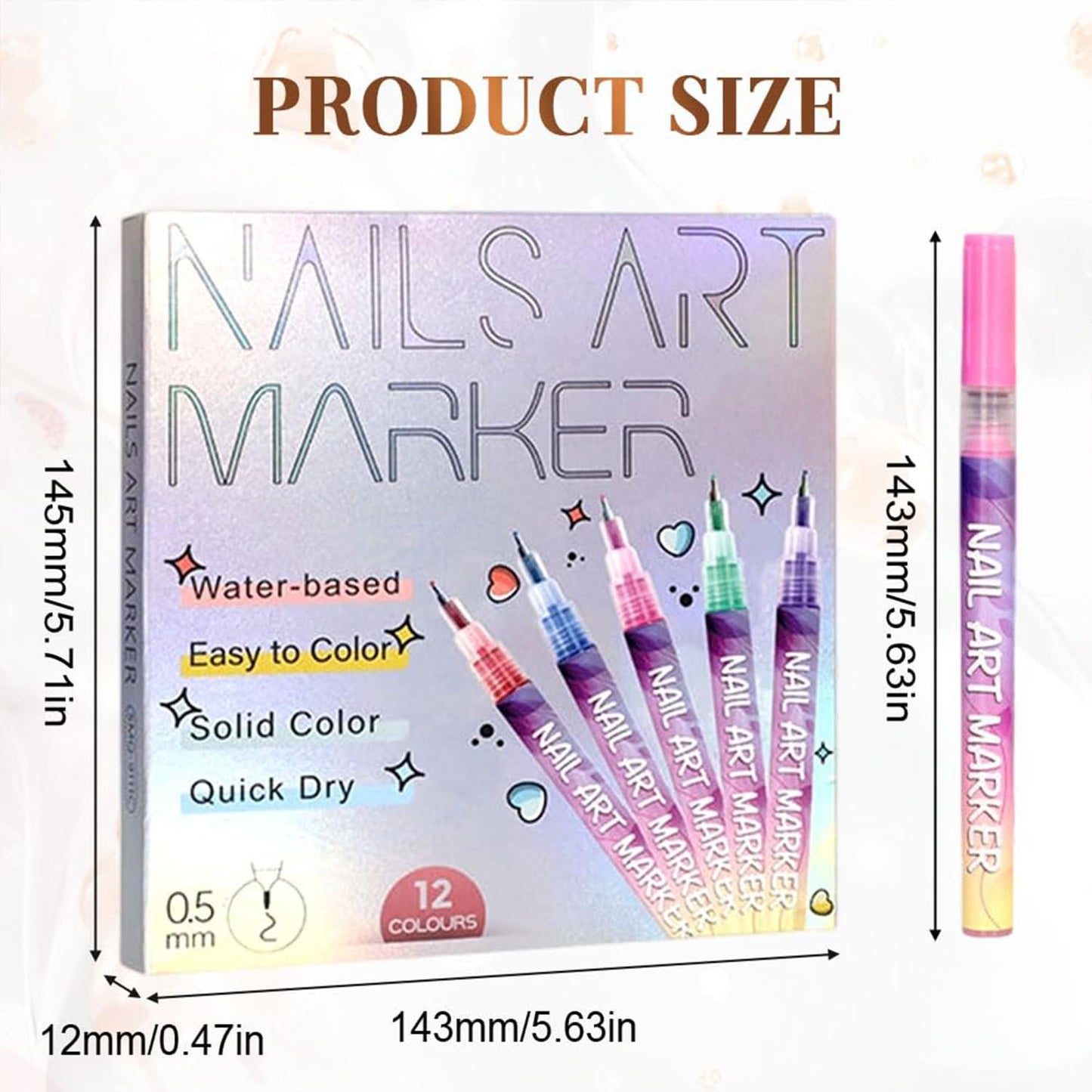 UKM 12 Colors Nail Art Pens - Quick-Dry Nail Markers for Home Salon (1 Set)
