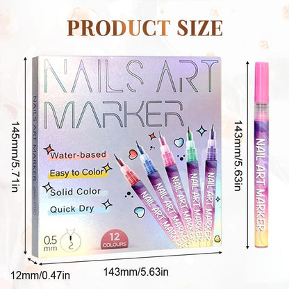 UKM 12 Colors Nail Art Pens - Quick-Dry Nail Markers for Home Salon (1 Set)