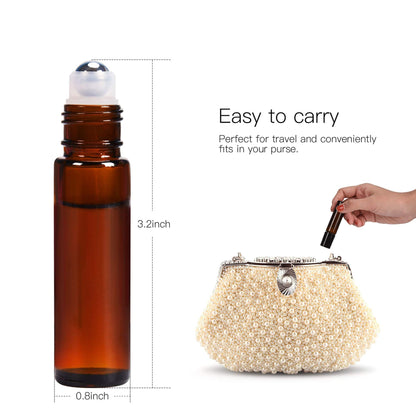 ULG Roll-On Bottles 10ml Amber Glass – 8 Pack with Stainless Steel Roller