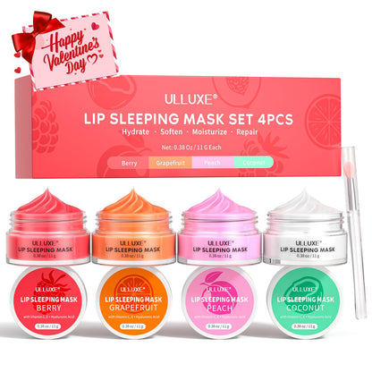 Ulluxe Lip Mask Set 4 Pcs – Overnight Hydration & Gift for Valentine’s Day