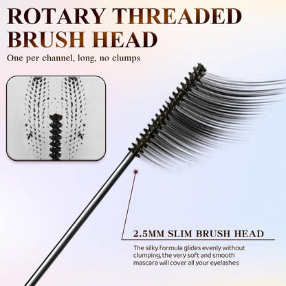Ultra-Fine Lengthening Waterproof Mascara – 24h Smudge-Proof (Black+Brown)