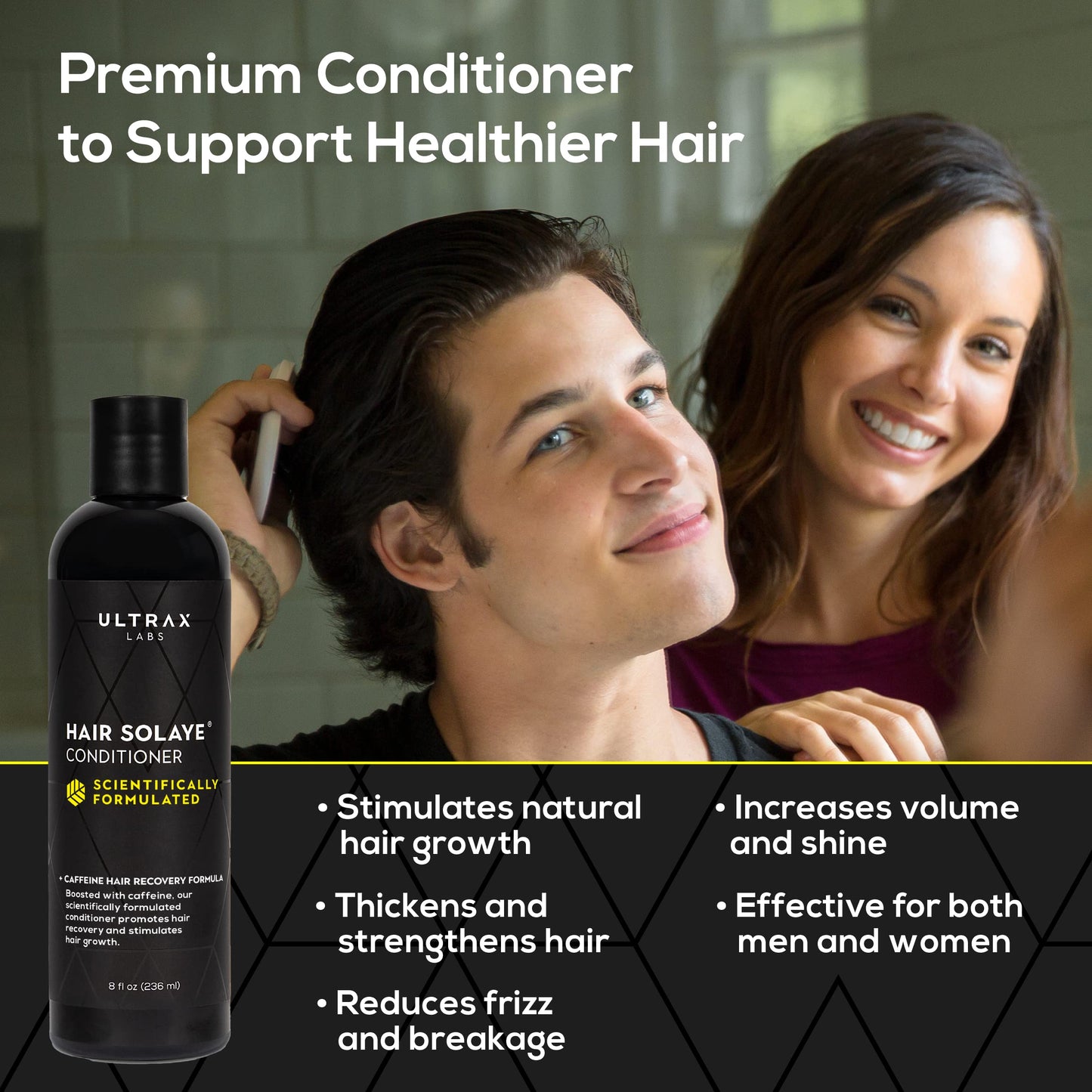 Ultrax Labs Hair Surge Shampoo + Hair Solaye Conditioner Bundle – Thickens Hair, Reduces Breakage, Supports Growth (8 fl oz Each) | For Men & Women