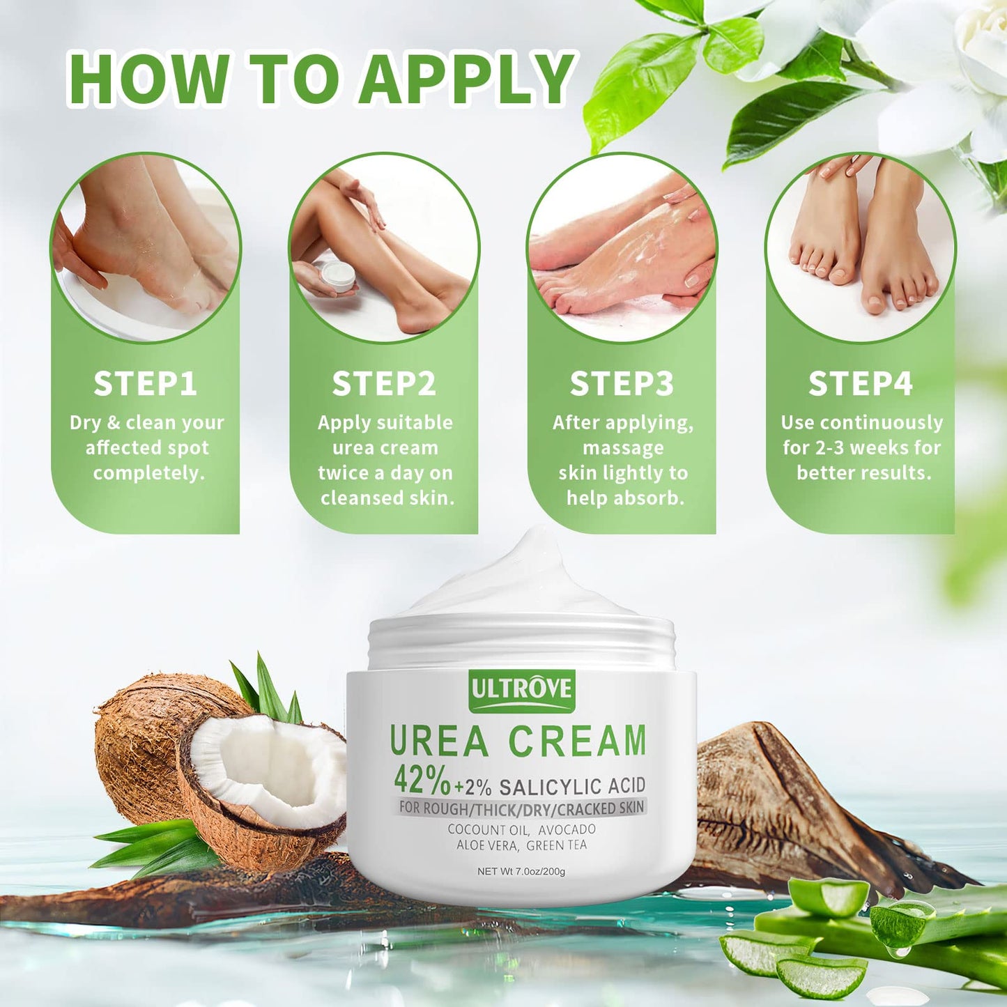 Ultrove Urea Cream 42% with 2% Salicylic Acid – Deep Moisturizing Foot Cream (7 oz)