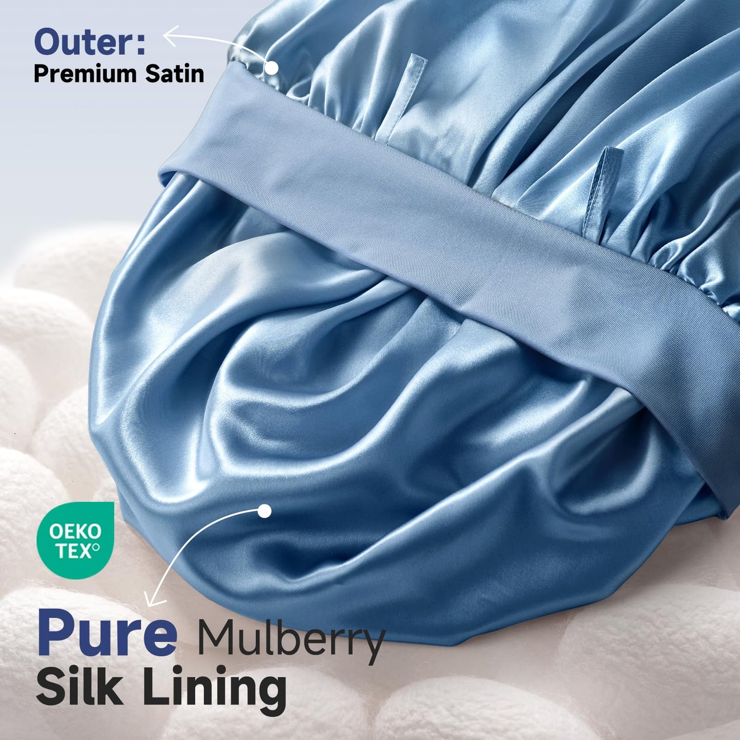 Umisleep Silk Bonnet with Real Mulberry Silk Lining — Large Hair Wrap for Curly & Thick Hair (Blue)