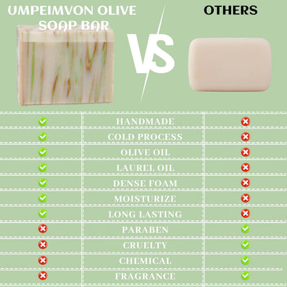 Umpeimvon 5 Pack Olive Oil Soap Bar – 80% Olive Oil, 20% Laurel, Cold-Pressed & Fragrance-Free