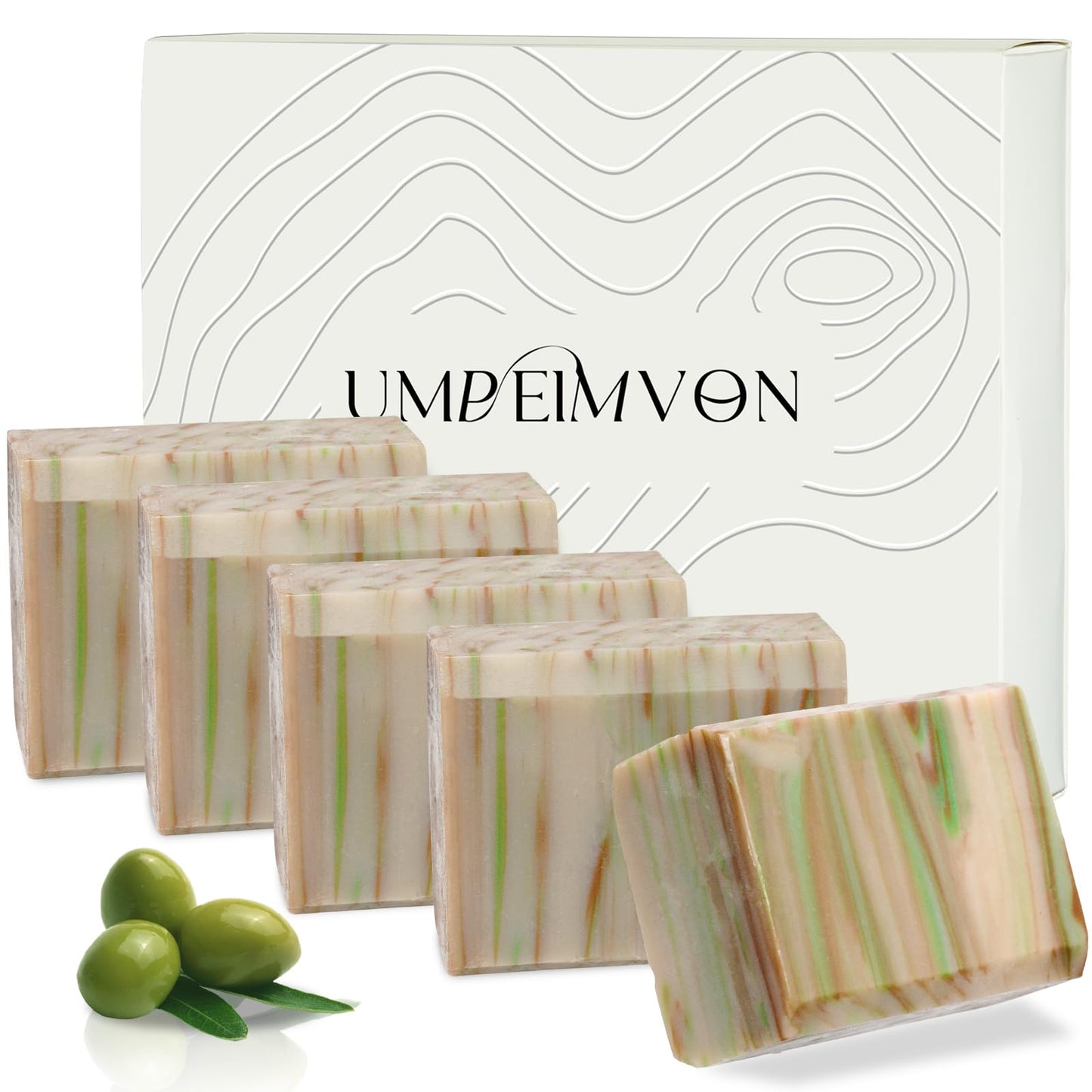 Umpeimvon 5 Pack Olive Oil Soap Bar – 80% Olive Oil, 20% Laurel, Cold-Pressed & Fragrance-Free