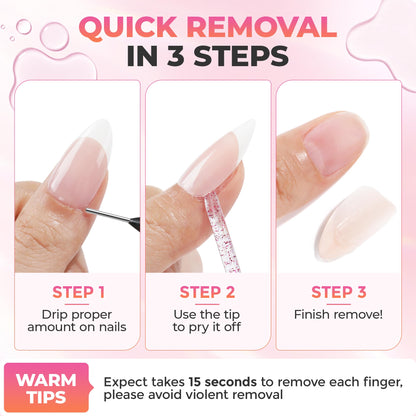 UNA GELLA Nail Glue Remover 20ml x 2 - Gentle, Non-Acetone for Press-On Nails with Crystal Sticks